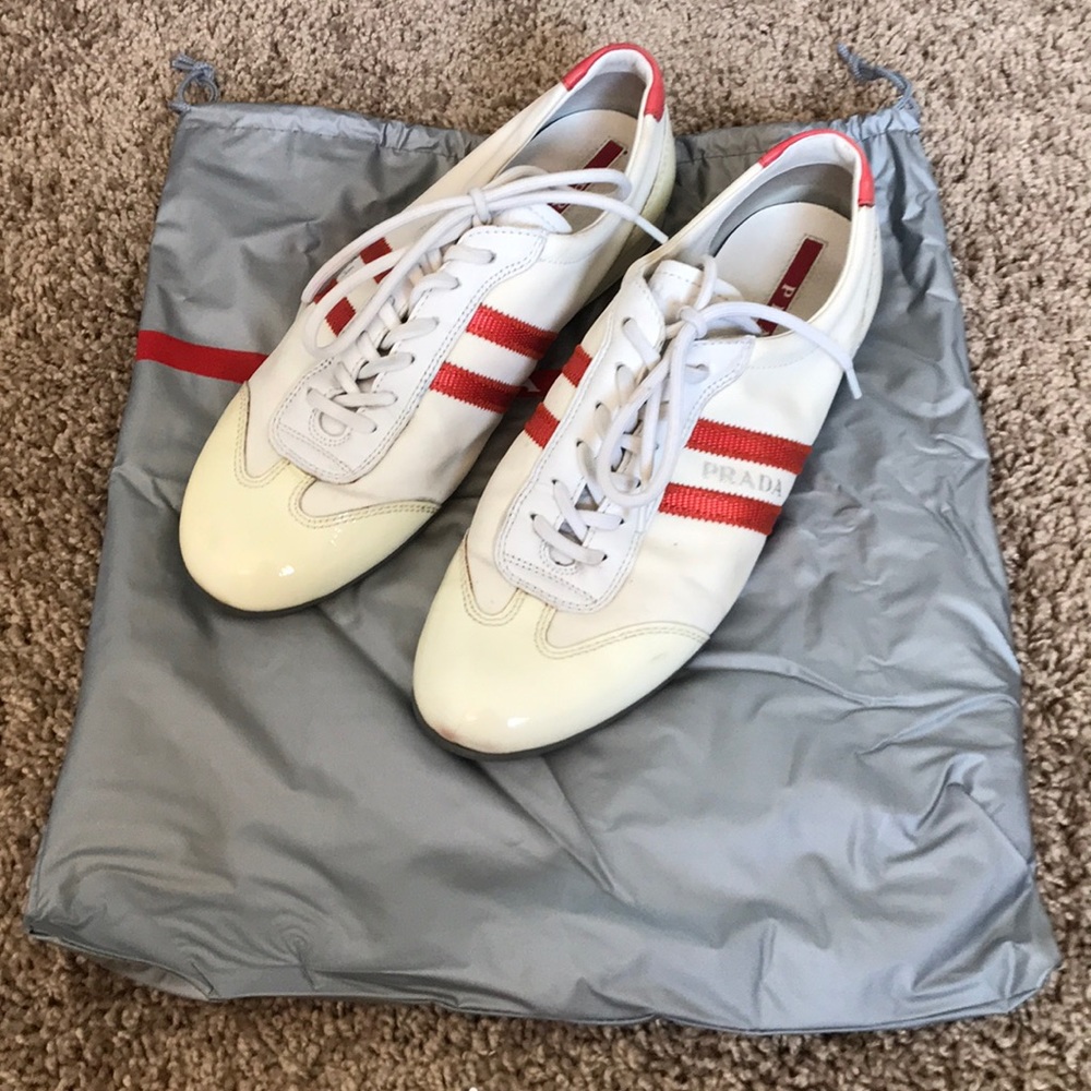 Prada White and Red Sneakers